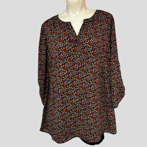 DR2 Daniel Rainne Boho Multicolor Mini Flowers Flowy Tunic Top